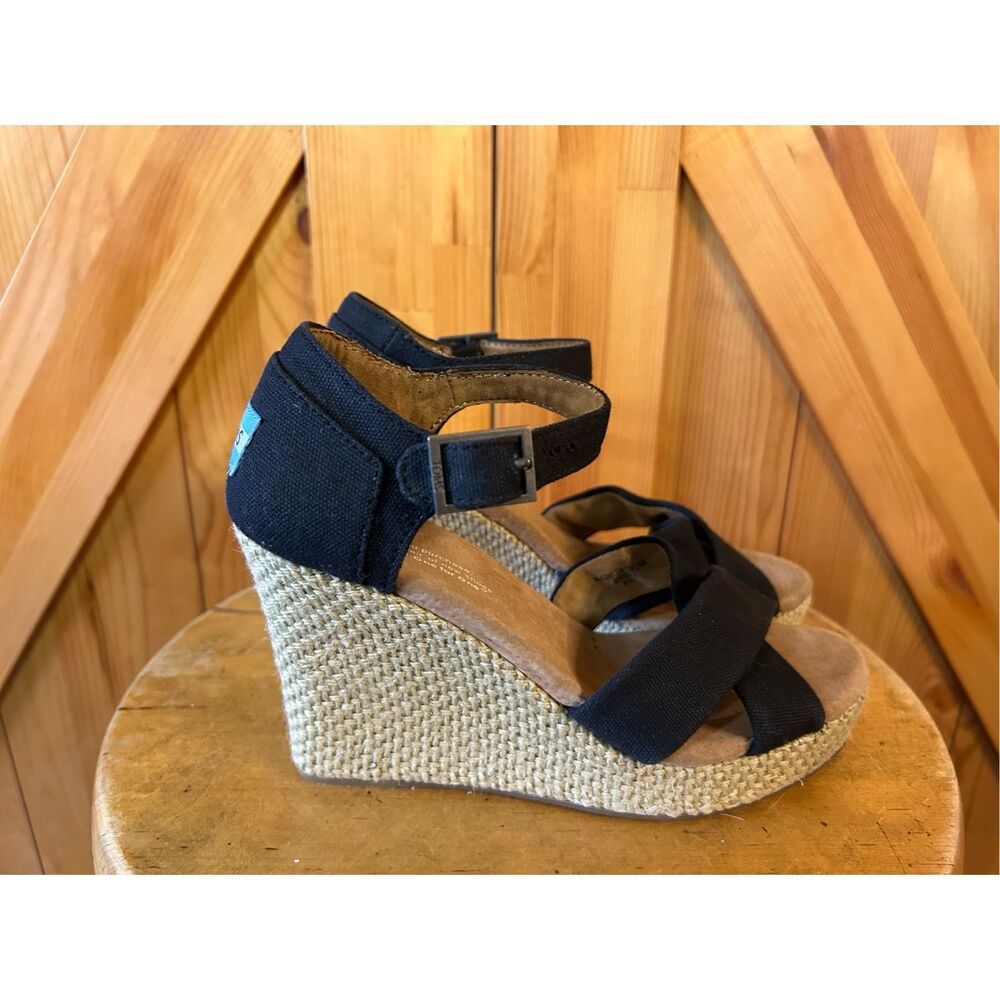 Toms Black Wedge Sandals